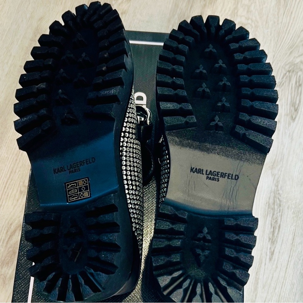 Karl Lagerfeld Black Studded Rhinestone Loafers - Picture 9 of 11